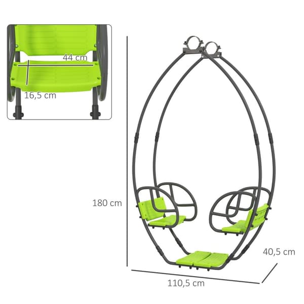 Rootzin lasten swing - Kids Metal Swing - Double Swing Set - tukee jopa 70 kg - 110,5 x 40,5 x 180 cm - vihreä