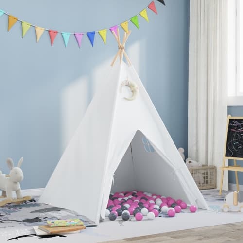 Barn Teepee Tält med Väska Persika & Lekbollar Skinn Vit