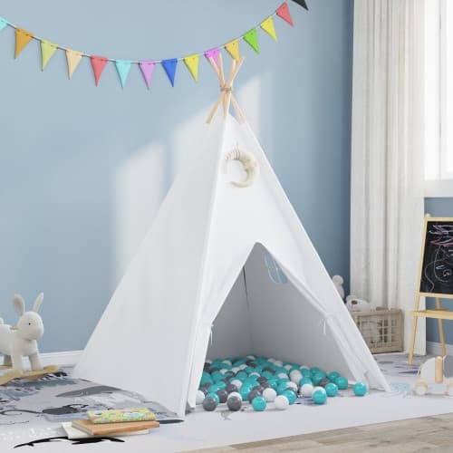 Barn Teepee Tält med Väska Persika & Lekbollar Ljust Skinn Vit