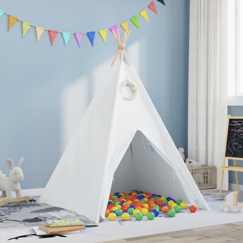 Barn Teepee Tält med Väska Persika & Lekbollar Skinn Vit