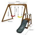 Miniatyrbillede 4 af 11: Dobbeltgynge til børn – Robust trægynge med rutsjebane og klatrestige, udendørs gyngestativ i massivt træ, 238,5x240x168,9 cm
