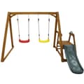 Miniatyrbillede 5 af 11: Dobbeltgynge til børn – Robust trægynge med rutsjebane og klatrestige, udendørs gyngestativ i massivt træ, 238,5x240x168,9 cm