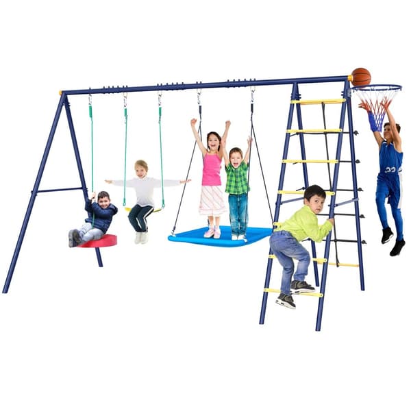 Mångsidig Gungställning, Metallmaterial, Ålder 3-6 år, Klätterställning och Basketkorg,A