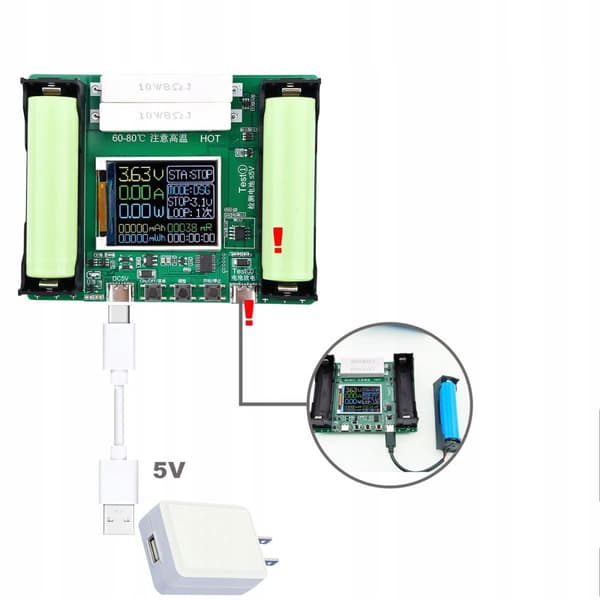 LCD-batterikapacitets- og modstandstester til 18650 USB-C-celler