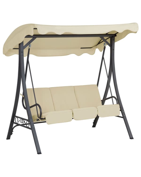Trädgård Hängsoffa Beige Tyg Stålram 3-sits