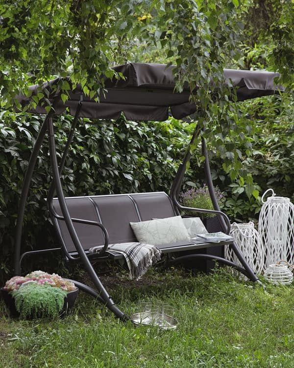 Trädgård Hängsoffa Grå Stålram 3-sits