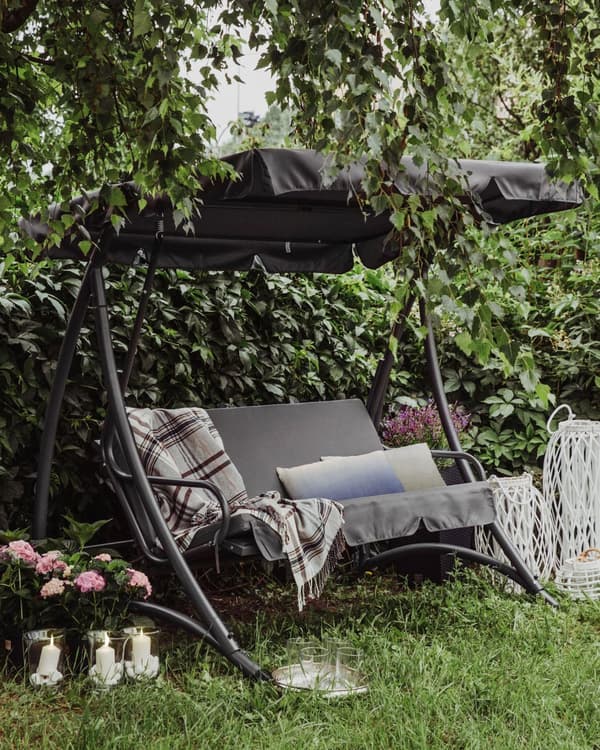 Hängsoffa Mörkgrå Tyg Stålram 3-sits