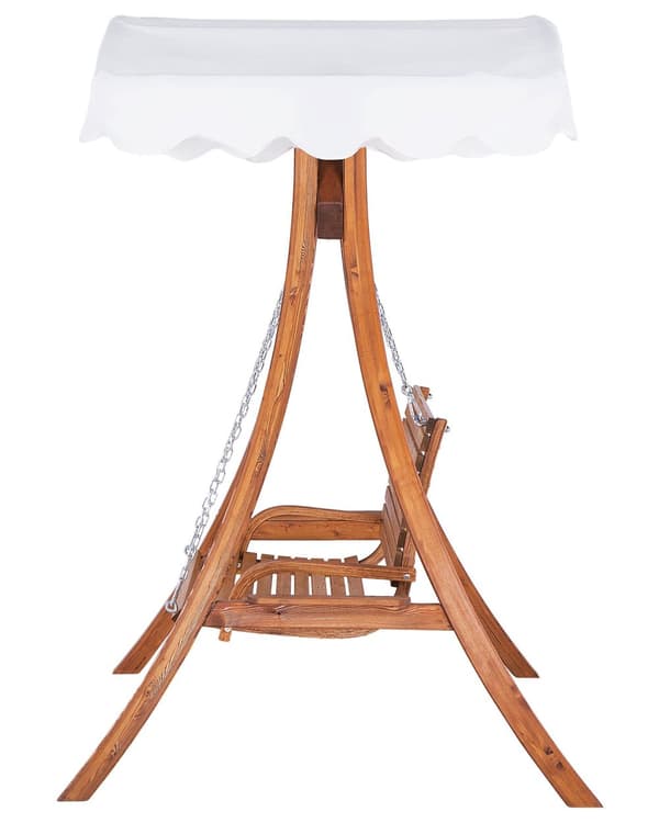 Trädgård Hängsoffa Lärkträ Beige Tyg Utomhus 2-sits med Baldakin Fristående