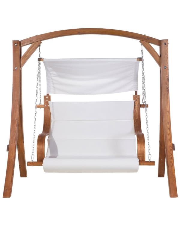 Trädgård Hängsoffa Lärkträ Ram Beige Tyg Utomhus 2-sits med Baldakin