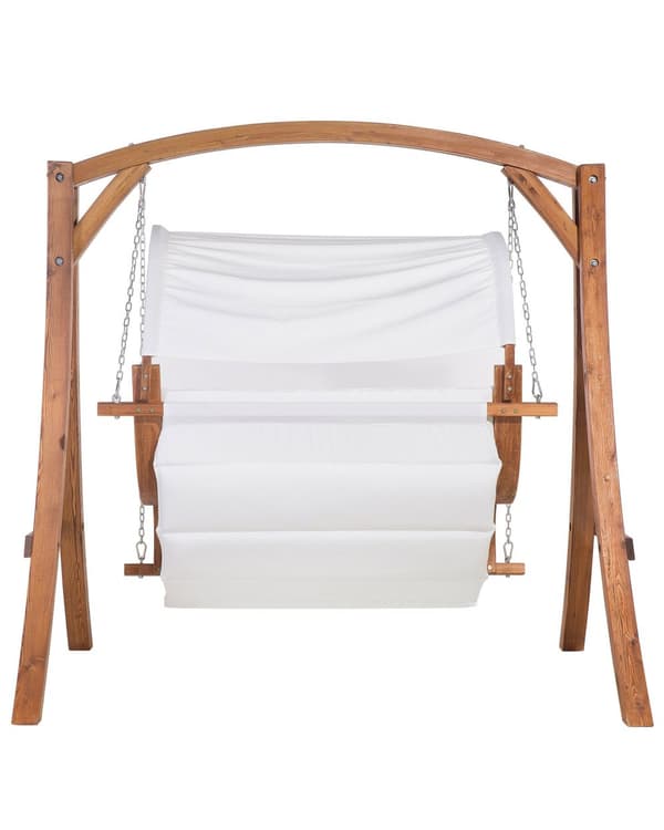 Trädgård Hängsoffa Lärkträ Ram Beige Tyg Utomhus 2-sits med Baldakin
