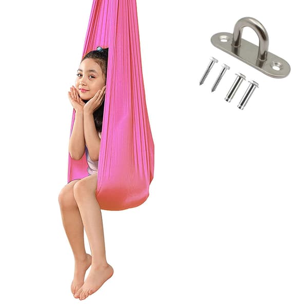 Børneterapi Swing Yoga Knus Sensorisk hængende elastisk hængekøje - Lille- Pink + Holder