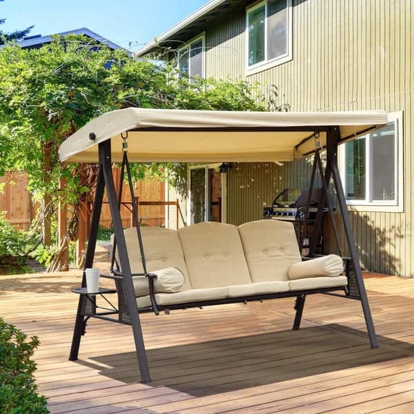 Rootz Hängmatta Gunga - Gungstol - Sitsgunga - Soltak - Utomhusbänk - Beige+brun - 20×208×172 Cm