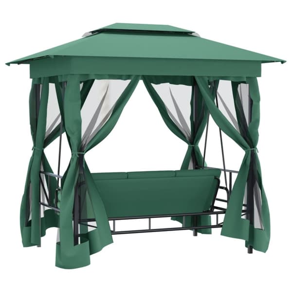 Paviljong med hammock grön tyg&stål