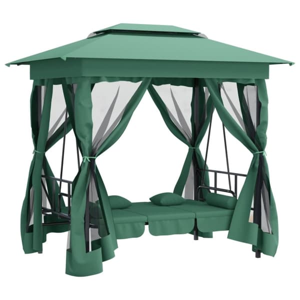 Paviljong med hammock grön tyg&stål