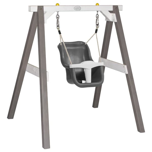 AXI Babygunga med träram og sits i grå/vit | Utomhusgunga i trä i grå/vit | Utomhusgunga för bebisar från 9 månader och uppåt.