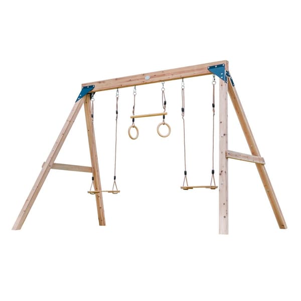 AXI Maya Brun Trä Dubbelgunga med Trapeze - FSC-trä - Fristående gunga med 2 gungstolar i trä - Barngunga med Trapeze - 10 års garanti
