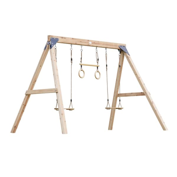 AXI Maya Brun Trä Dubbelgunga med Trapeze - FSC-trä - Fristående gunga med 2 gungstolar i trä - Barngunga med Trapeze - 10 års garanti