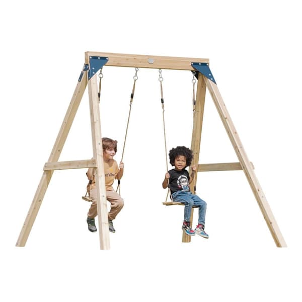 AXI Yuna Brown Double Wooden Swing - FSC-puu - Vapaasti seisova keinu, jossa 2 puista keinutuolia - Lasten keinu - 10 vuoden takuu