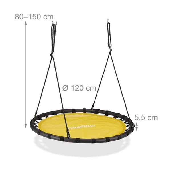 Relaxdays Rund fågelnäste hängmatta 120 cm för barn och vuxna trädgård utomhus 100 kg