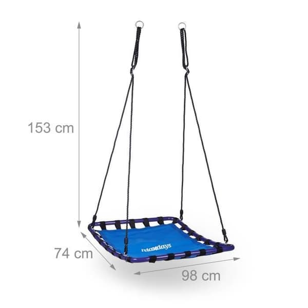 Relaxdays fyrbenshängmatta för trädgården att hänga HxlxB: 153 x 74 x 98 cm, maxvikt 100 kg, blå svart