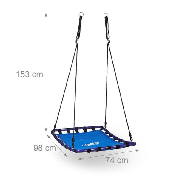 Relaxdays fyrbenshängmatta för trädgården att hänga HxlxB: 153 x 74 x 98 cm, maxvikt 100 kg, blå svart