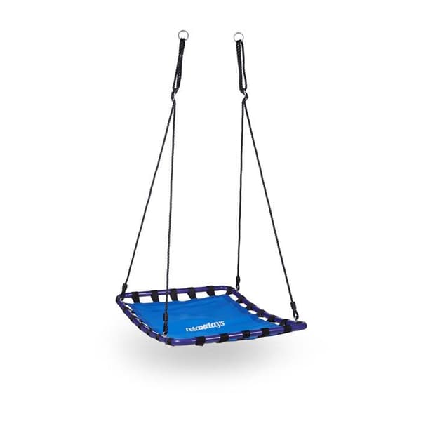 Relaxdays fyrbenshängmatta för trädgården att hänga HxlxB: 153 x 74 x 98 cm, maxvikt 100 kg, blå svart
