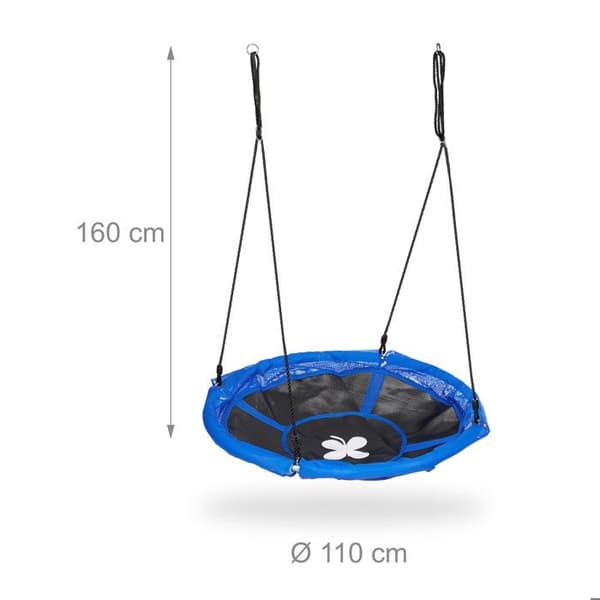 Relaxdays fåtöljhängmatta, barn & vuxna, justerbar höjd, 100 kg, utomhus, diameter: 110 cm, svart-blå