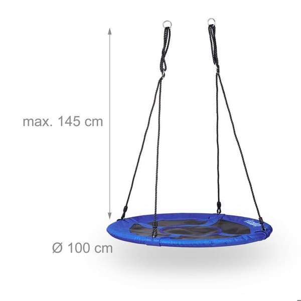 Relaxdays rund fågelbo-swing för trädgården med sittplats max. 100 kg utomhus HxlxB: 145 x 100 x 100 cm, mörkblå