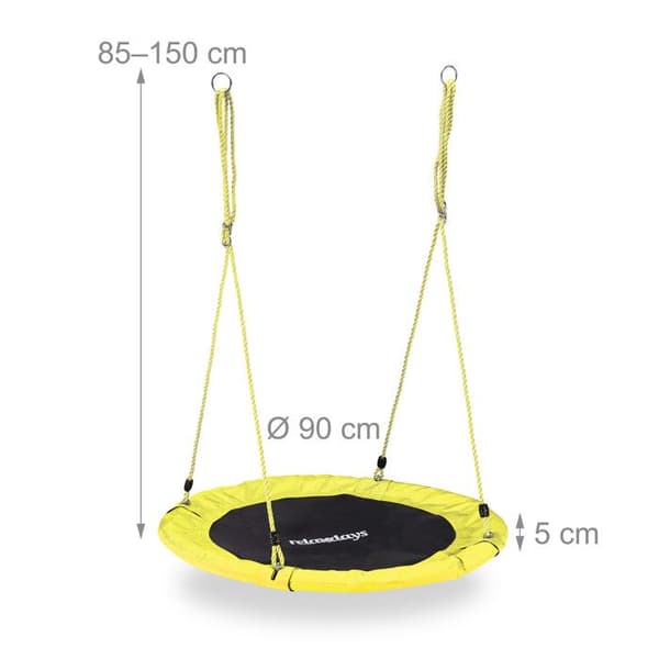 Relaxdays Rundt fågelnäste gunga 90 cm att hänga för barn och vuxna utomhus Ø 90 cm, 100 kg, gul