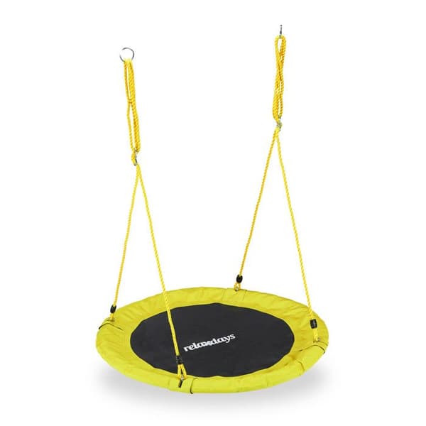 Relaxdays Rundt fågelnäste gunga 90 cm att hänga för barn och vuxna utomhus Ø 90 cm, 100 kg, gul