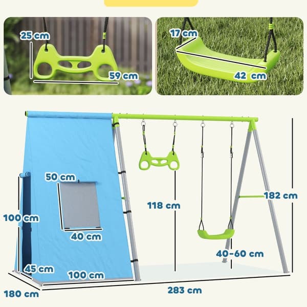 Rootz 3 -i -1 raketspeltält - Barn Swing - Barngymnasium - Säker design - 283 cm x 180 cm x 182 cm