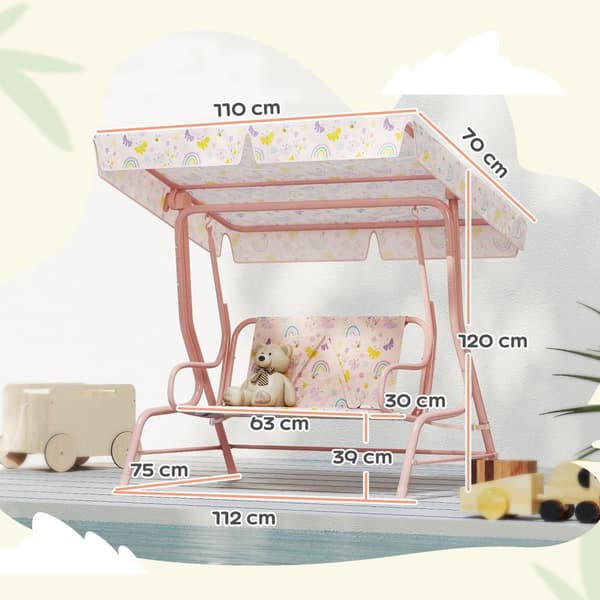 Rootz Hollywood Swing for Children - Barn Swing Seat - 2 -sits utomhussväng - Stålram - 112 cm x 75 cm x 120 cm