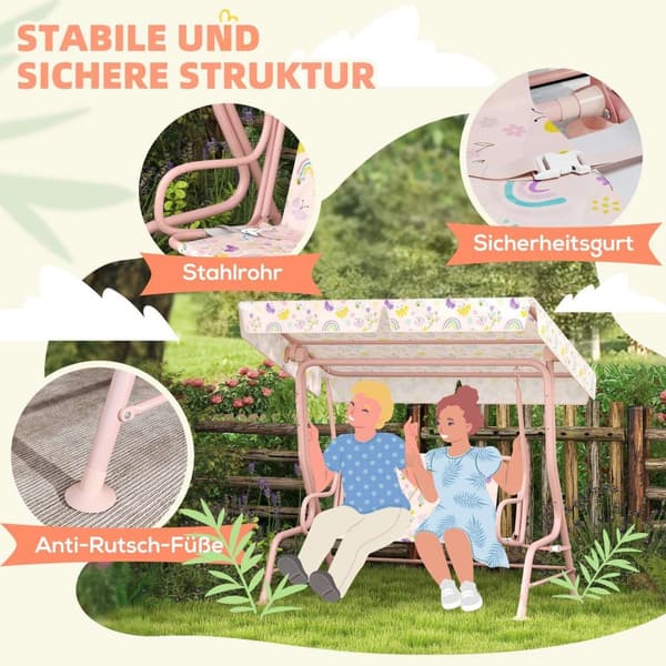 Rootz Hollywood Swing for Children - Barn Swing Seat - 2 -sits utomhussväng - Stålram - 112 cm x 75 cm x 120 cm