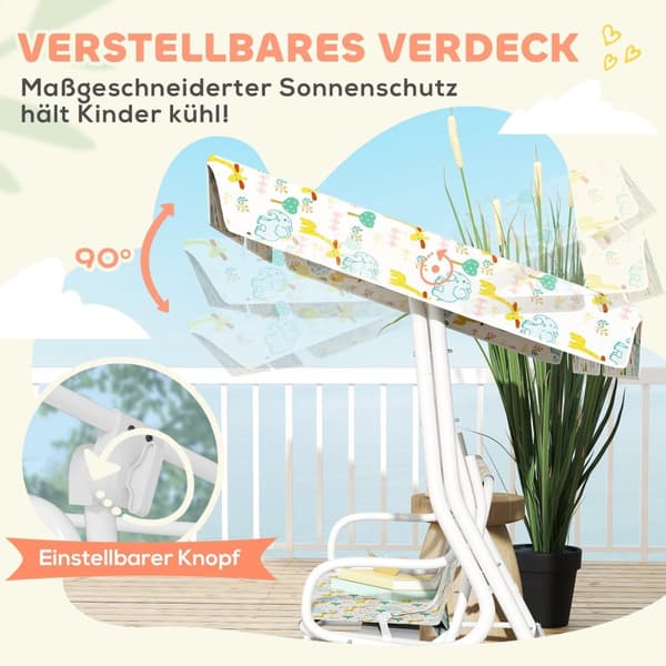 Rootz Hollywood Swing for Children - Kids Swing Set - 2 -Seater Playground Swing - Sun Protection - 112 cm x 75 cm x 120 cm