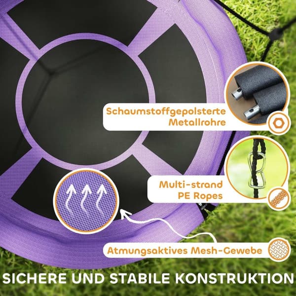 Rootz Nestscarkel Round Garden Swing - Children's Swing - Basket Swing - 150 kg kapacitet - Ø98 x 190h cm