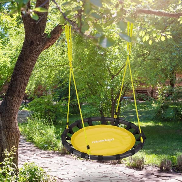 Relaxdays Rund fågelnäste hängstol 80 cm för barn och vuxna utomhus trädgård 100 kg, gul