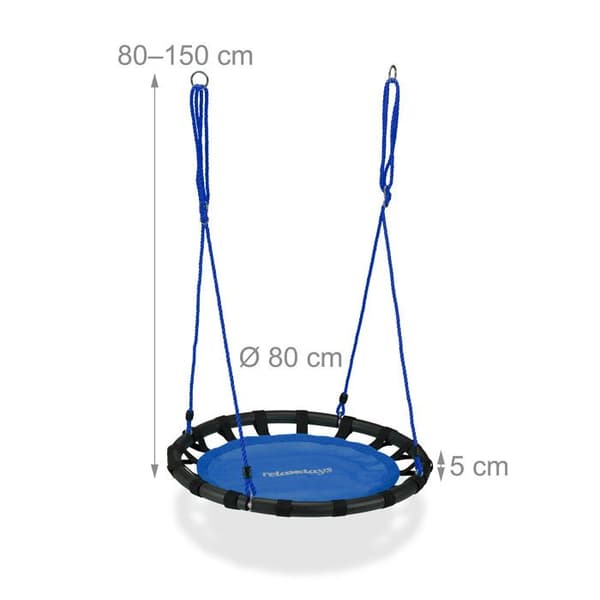Relaxdays Rund fågelnäste hängande gunga 80 cm för barn och vuxna utomhus 100 kg, blå