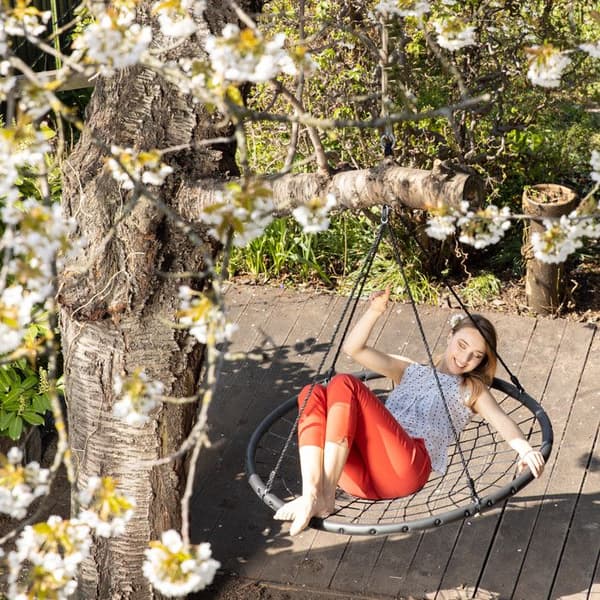 Relaxdays Bird's Nest Swing Mesh 120 cm Hängande Justerbar Barn Vuxen Utomhus Trädgård 150 kg, Svart