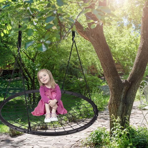 Relaxdays Bird's Nest Swing Mesh 120 cm Hängande Justerbar Barn Vuxen Utomhus Trädgård 150 kg, Svart