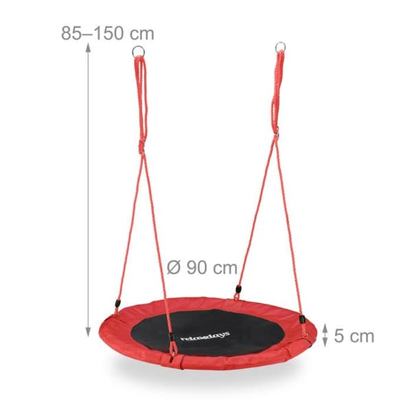 Relaxdays Rund hängande fågelnäste 90 cm för barn och vuxna utomhus Ø 90 cm, 100 kg, röd