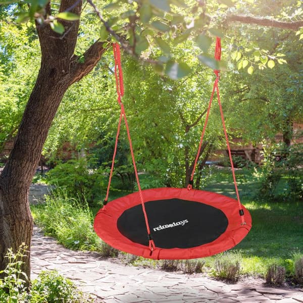 Relaxdays Rund hängande fågelnäste 90 cm för barn och vuxna utomhus Ø 90 cm, 100 kg, röd