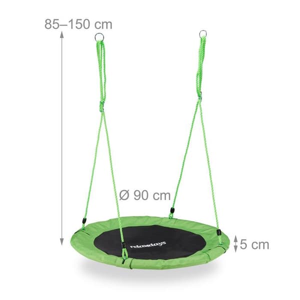 Relaxdays Rund fågelbo gunga 90 cm för upphängning barn vuxen trädgård utomhus Ø 90 cm, 100 kg, grön
