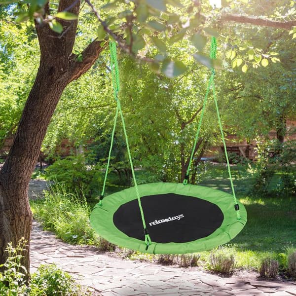 Relaxdays Rund fågelbo gunga 90 cm för upphängning barn vuxen trädgård utomhus Ø 90 cm, 100 kg, grön