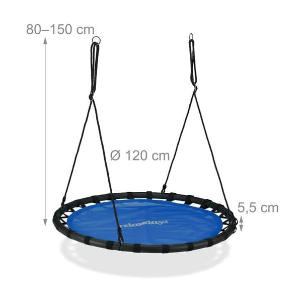 Relaxdays Rund fågelnäste hängmatta 120 cm för barn och vuxna trädgård utomhus 100 kg