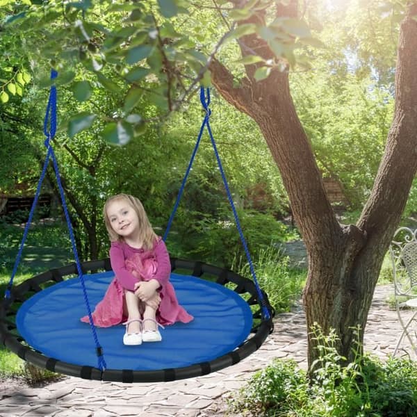 Relaxdays Rund fågelnäste hängmatta 120 cm för barn och vuxna trädgård utomhus 100 kg