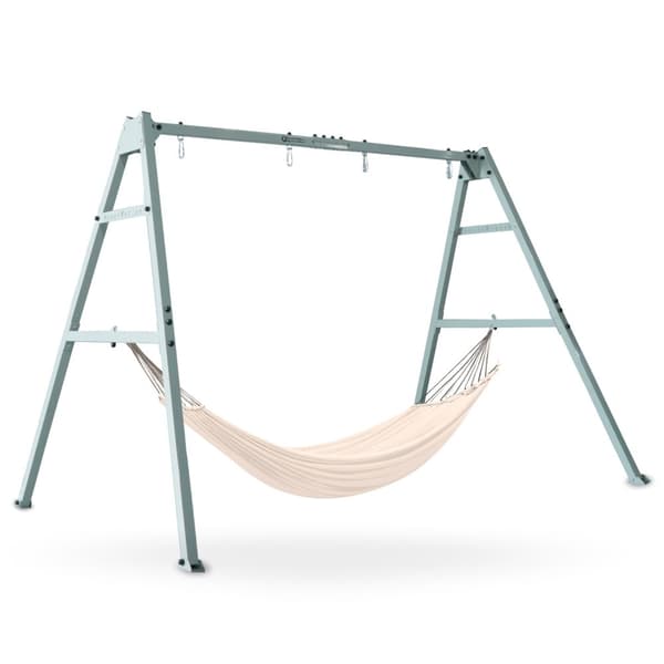 HyperMotion Kaksinkertainen keinu rungolla – sisältää boho-riippumaton, linnunpesän ja puisen keinulaudan – teräs, max. 180 kg