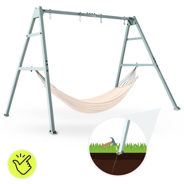 HyperMotion Kaksinkertainen keinu rungolla – sisältää boho-riippumaton, linnunpesän ja puisen keinulaudan – teräs, max. 180 kg