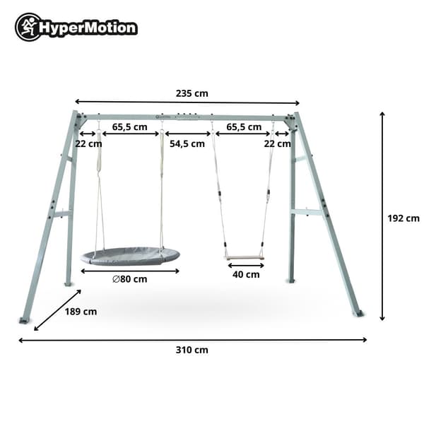HyperMotion Kaksinkertainen keinu rungolla – sisältää boho-riippumaton, linnunpesän ja puisen keinulaudan – teräs, max. 180 kg