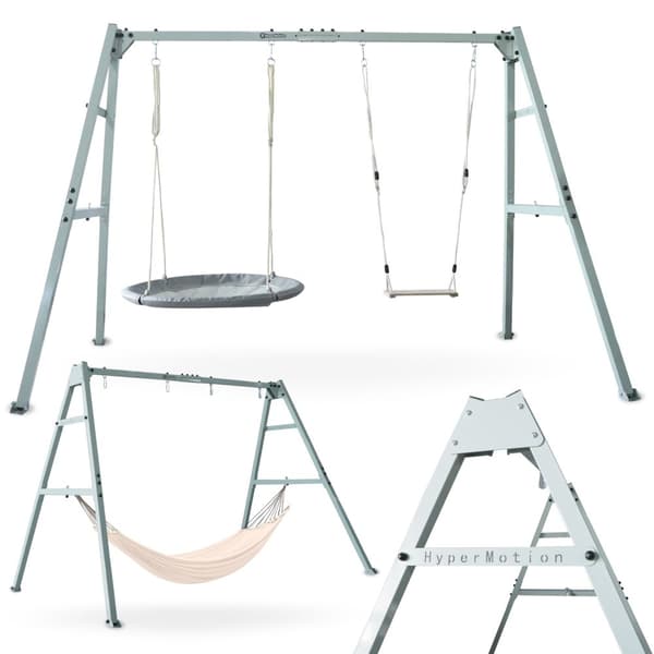 HyperMotion Kaksinkertainen keinu rungolla – sisältää boho-riippumaton, linnunpesän ja puisen keinulaudan – teräs, max. 180 kg