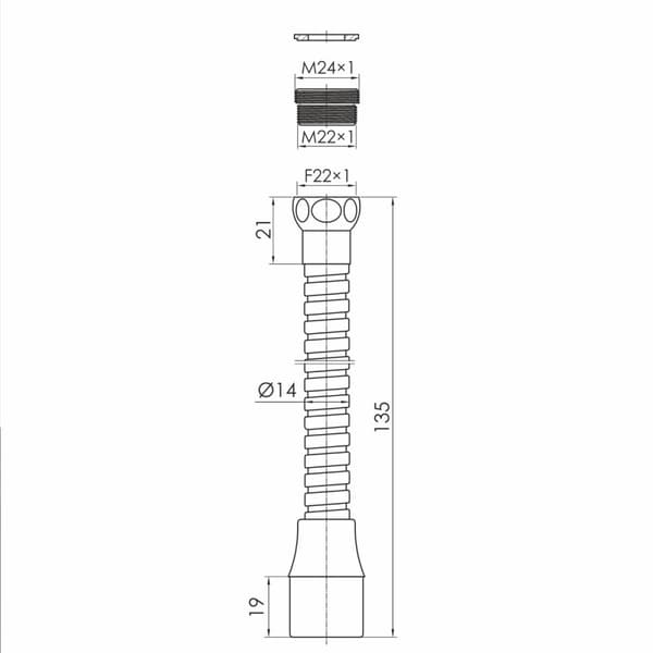Enkeltfunktionslufter, lang, fleksibel, sort F22/M24